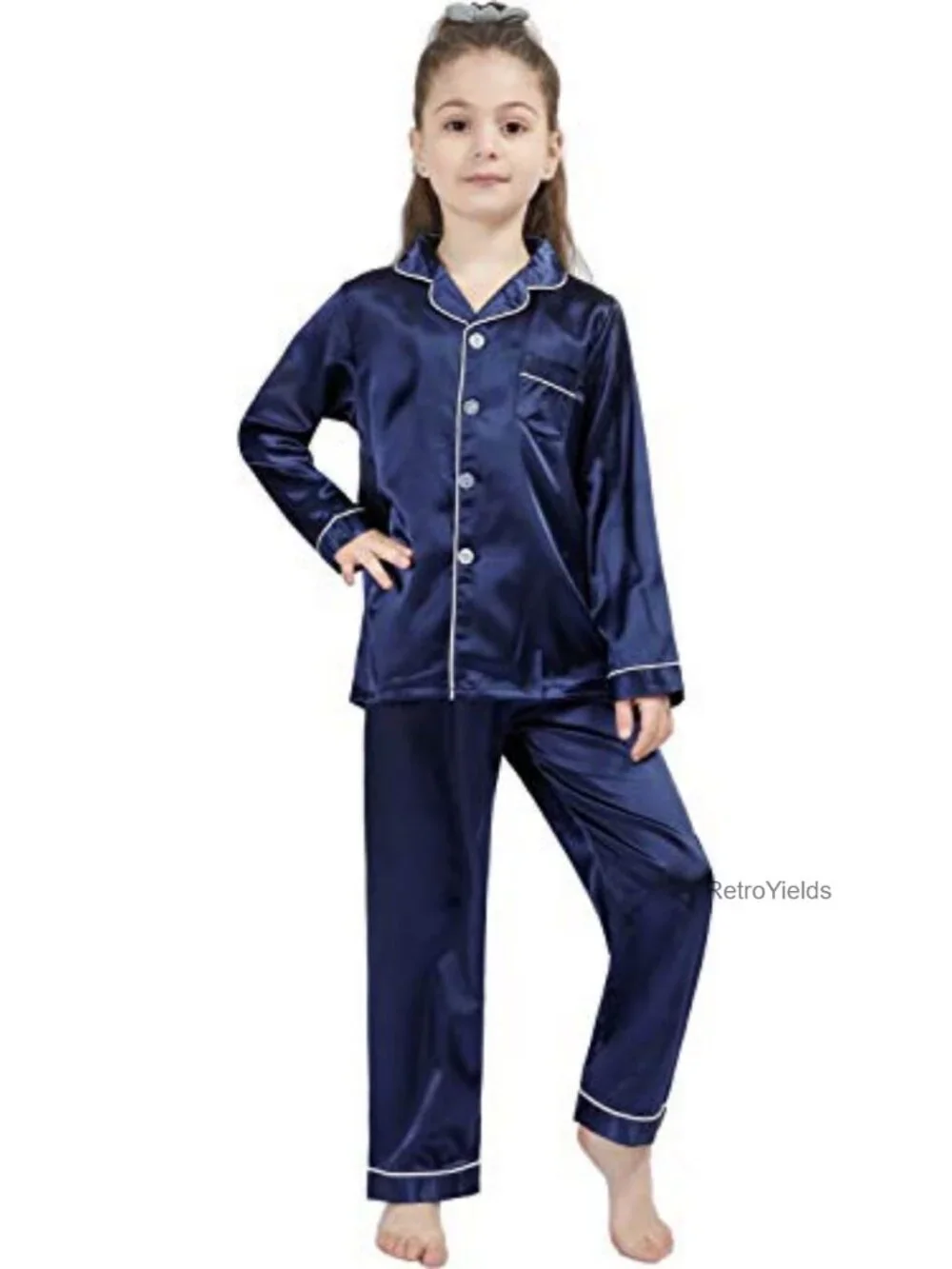 Kids Silk Satin Pajama Set Long Sleeve Button Down Loungewear Sleepwear PJS